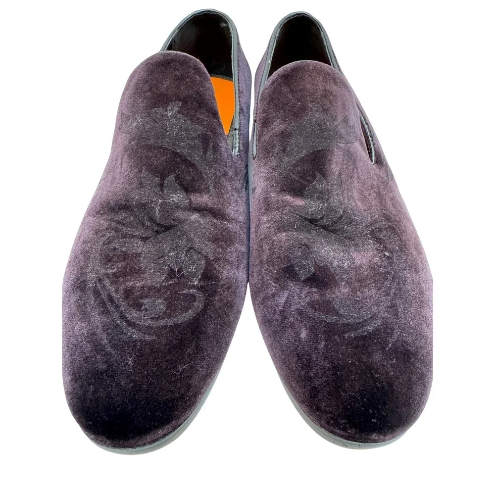 Tallia Tedaldo‎ Purple Velvet Embossed Floral Loafers Mens 9.5 Dress Shoes